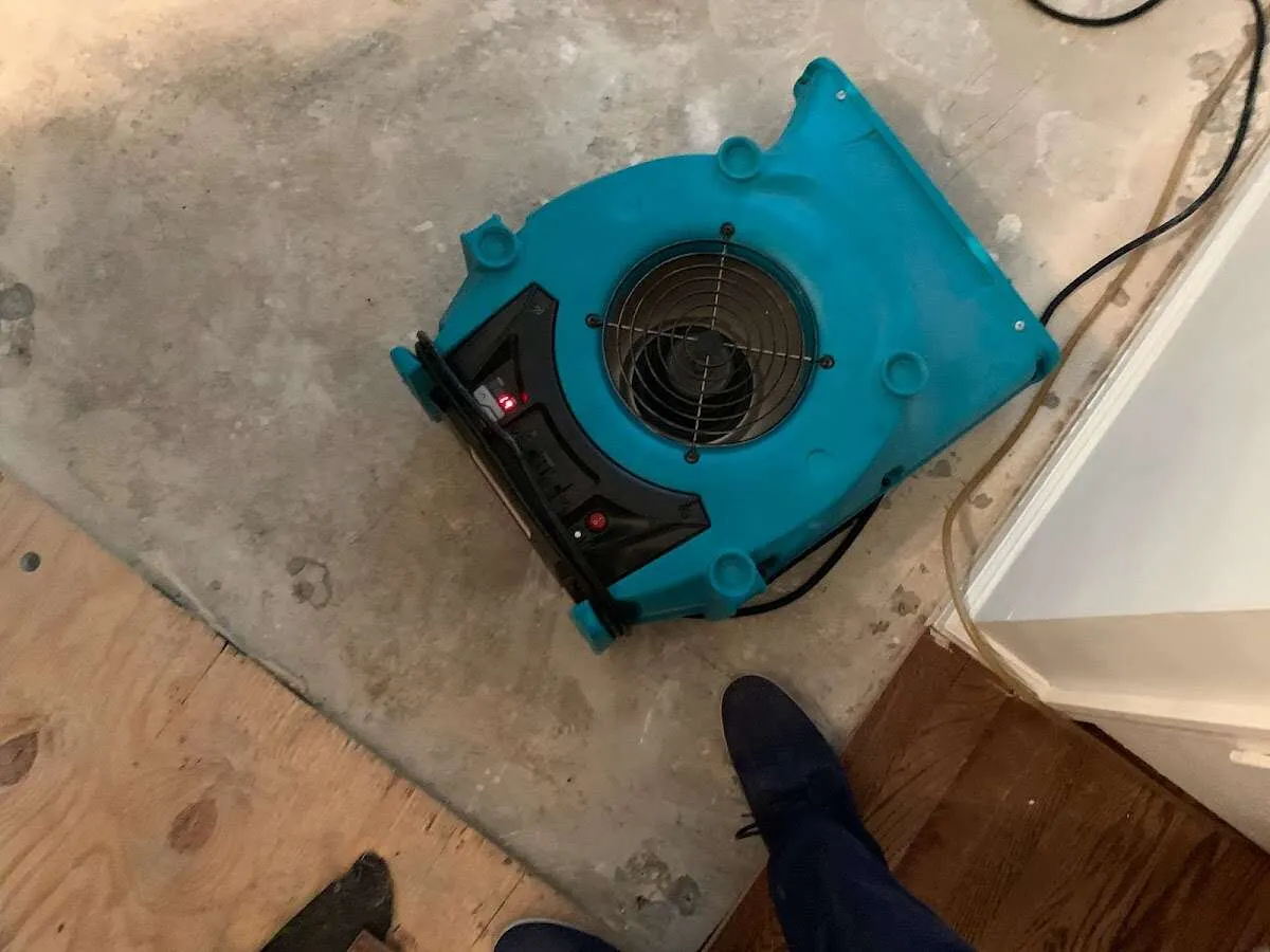Air mover drying subfloor during Leak Detection & Repair in Gardendale